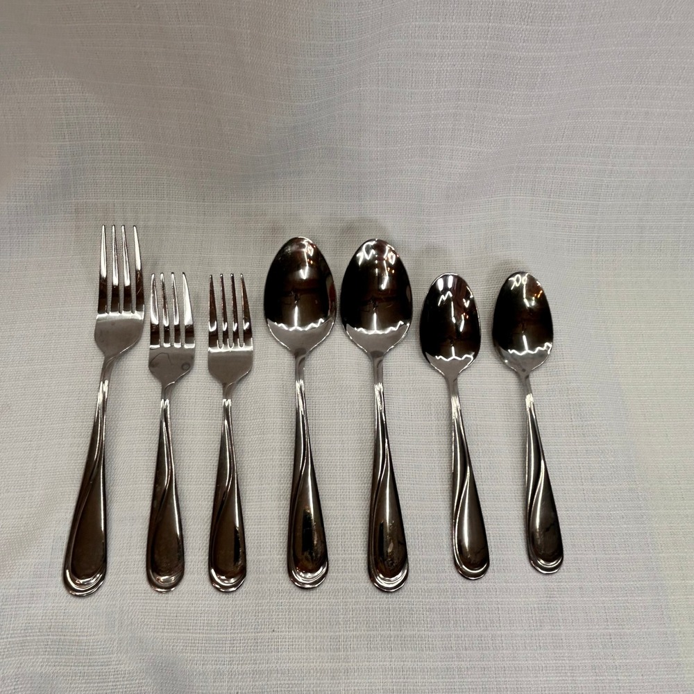 Hampton Silversmiths Swirl Flatware 7pc Fork Spoon Stainless SteelLot Flatware